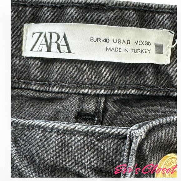 Zara Women's Black Relaxed Fit High Rise Wide Legs Distressed Ripped Knees Sz 8 - Picture 5 of 8